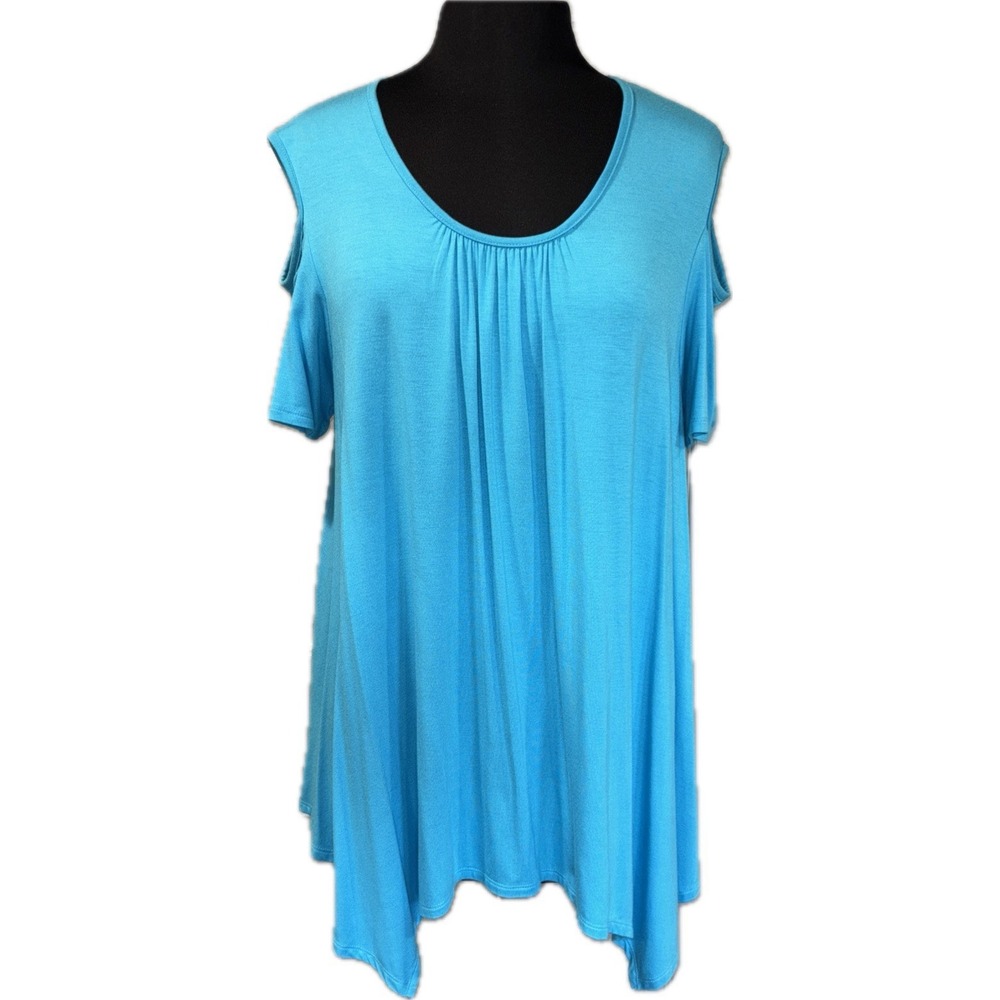 EllumiNation Cold Shoulder Swing Tunic Dress Top Women's Plus Size 1X Turqouise‎
